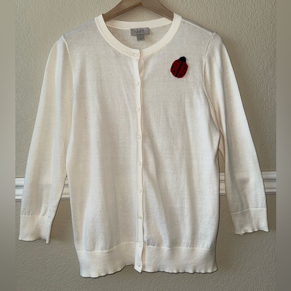 100% Cotton Ladybug Embroidered Ivory Cream Button Cardigan Medium - Picture 11 of 12
